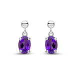 9ct White Gold Oval Natural Amethyst Claw Drop Earrings with Bead Top — 6x4mm