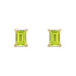 9ct Yellow Gold Octagonal Emerald Cut Natural Peridot Claw Stud Earrings — 6x4mm