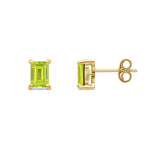9ct Yellow Gold Octagonal Emerald Cut Natural Peridot Claw Stud Earrings — 6x4mm