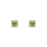 9ct Yellow Gold Square Natural Peridot Rubover Stud Earrings — 4mm