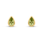 9ct Yellow Gold Pear Shaped Natural Peridot Rubover Stud Earrings — 5x3mm
