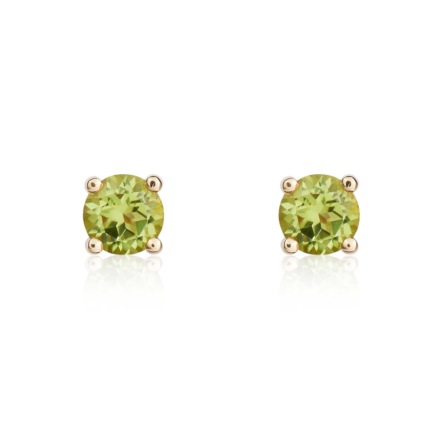 9ct Yellow Gold Round Peridot Claw Set Stud Earrings — 4mm