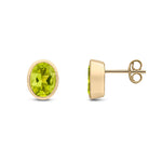 9ct Yellow Gold Oval Natural Peridot Rubover Stud Earrings — 8x6mm