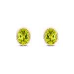 9ct Yellow Gold Oval Natural Peridot Rubover Stud Earrings — 8x6mm