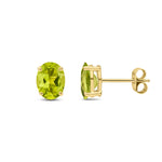 9ct Yellow Gold Oval Natural Peridot Claw Stud Earrings — 8x6mm