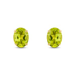 9ct Yellow Gold Oval Natural Peridot Claw Stud Earrings — 8x6mm