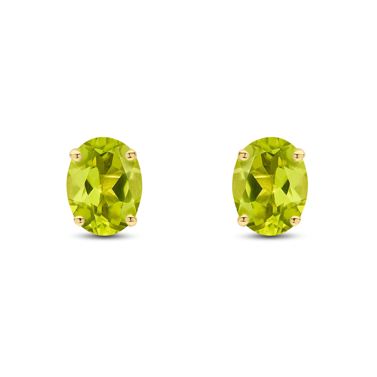 9ct Yellow Gold Oval Natural Peridot Claw Stud Earrings — 8x6mm