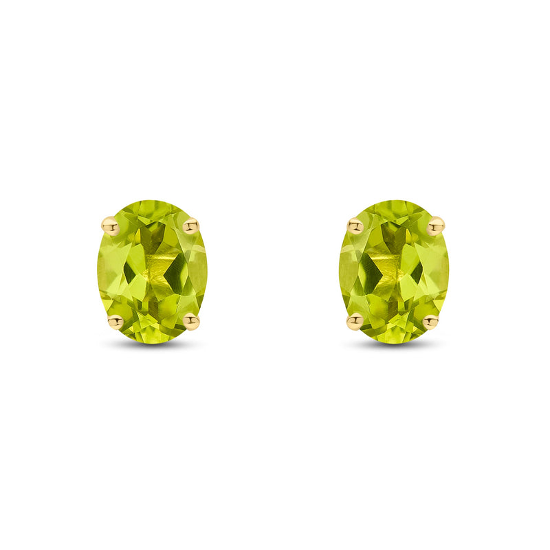 9ct Yellow Gold Oval Natural Peridot Claw Stud Earrings — 8x6mm