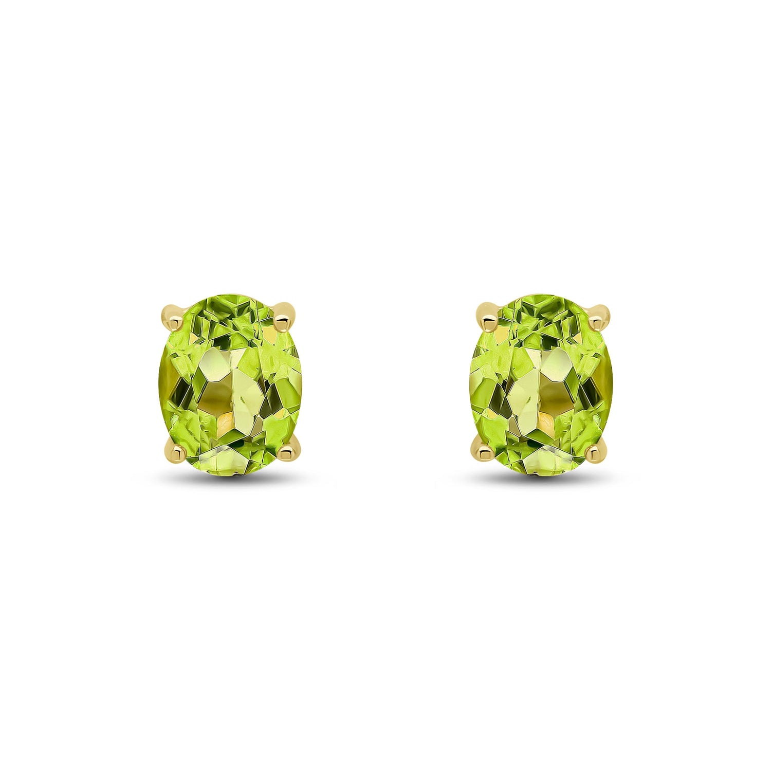 9ct Yellow Gold Oval Natural Peridot Claw Set Stud Earrings — 9x7mm