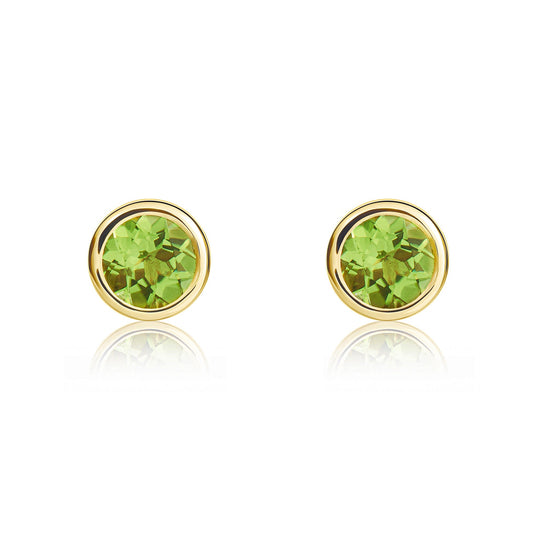 9ct Yellow Gold Round Natural Peridot Rubover Stud Earrings — 4mm