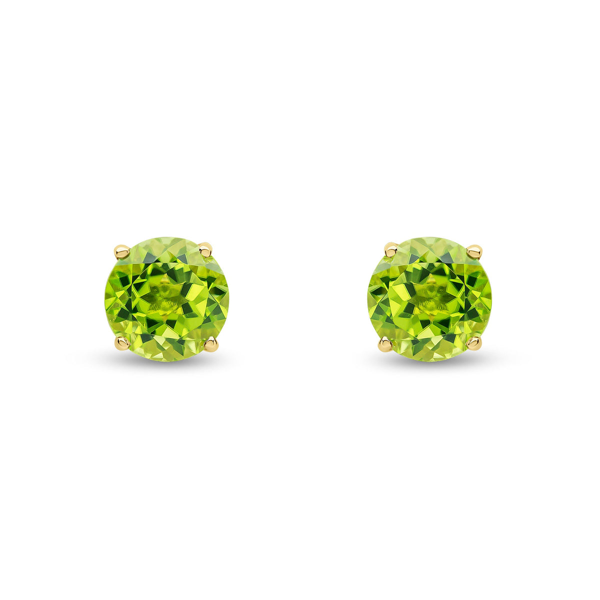 9ct Yellow Gold Round Natural Peridot Claw Stud Earrings — 7mm