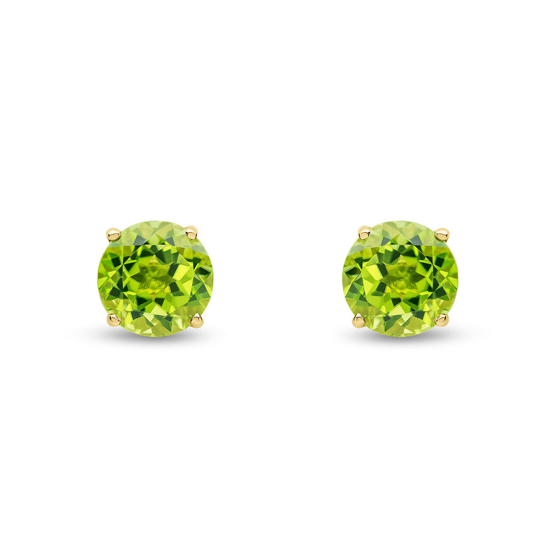 9ct Yellow Gold Round Natural Peridot Claw Stud Earrings — 7mm