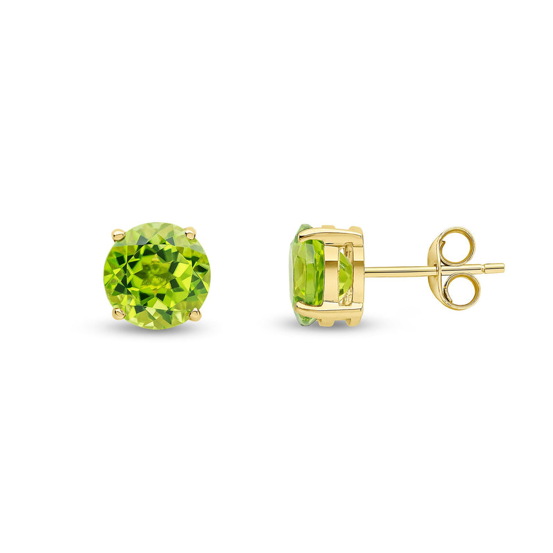 9ct Yellow Gold Round Natural Peridot Claw Stud Earrings — 7mm