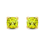 9ct Yellow Gold Cushion Natural Peridot Claw Stud Earrings — 6mm