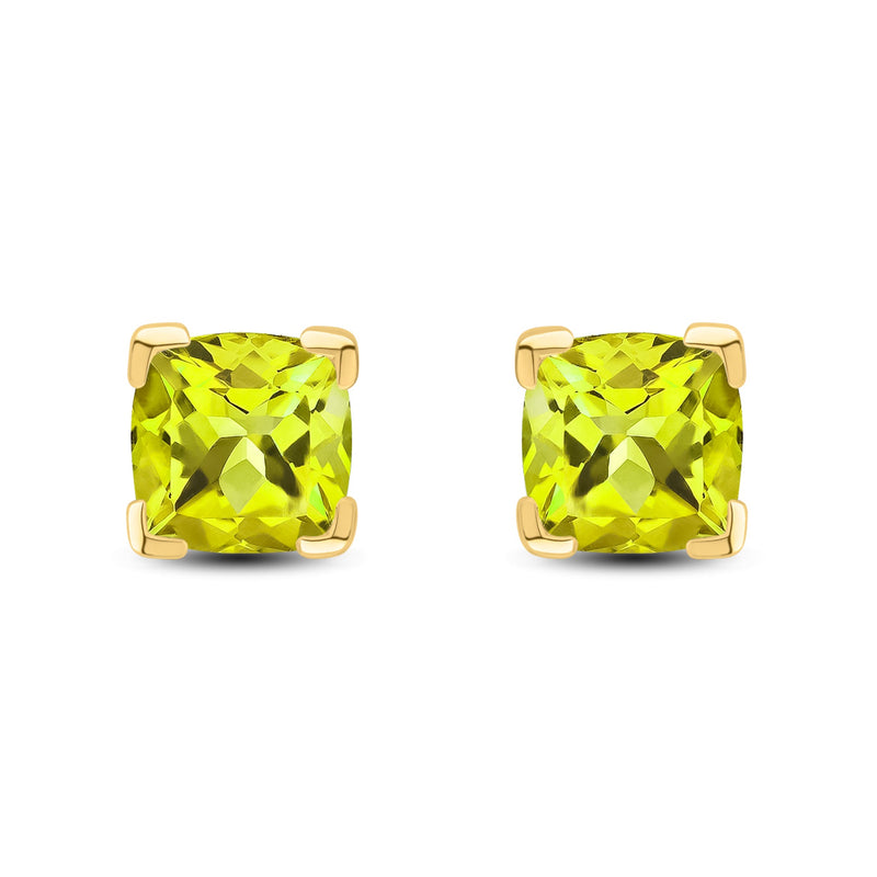 9ct Yellow Gold Cushion Natural Peridot Claw Stud Earrings — 6mm
