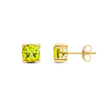 9ct Yellow Gold Cushion Natural Peridot Claw Stud Earrings — 6mm