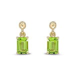 9ct Yellow Gold Octagonal Emerald Cut Natural Peridot Claw Drop Earrings — 6x4mm