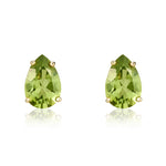 9ct Yellow Gold Pear Shaped Natural Peridot Claw Stud Earrings — 9x6mm