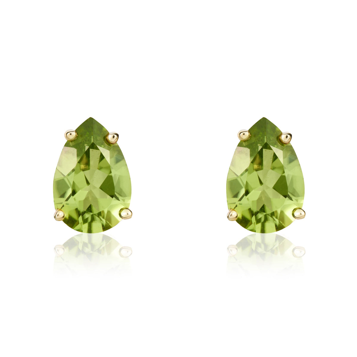 9ct Yellow Gold Pear Shaped Natural Peridot Claw Stud Earrings — 9x6mm