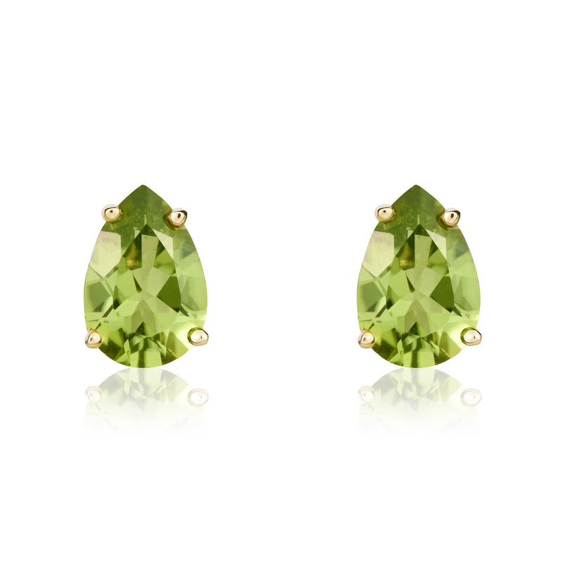9ct Yellow Gold Pear Shaped Natural Peridot Claw Stud Earrings — 9x6mm
