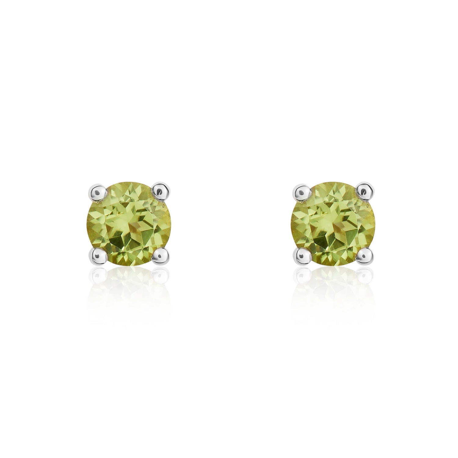 9ct Yellow Gold Round Peridot Claw Set Stud Earrings — 4mm