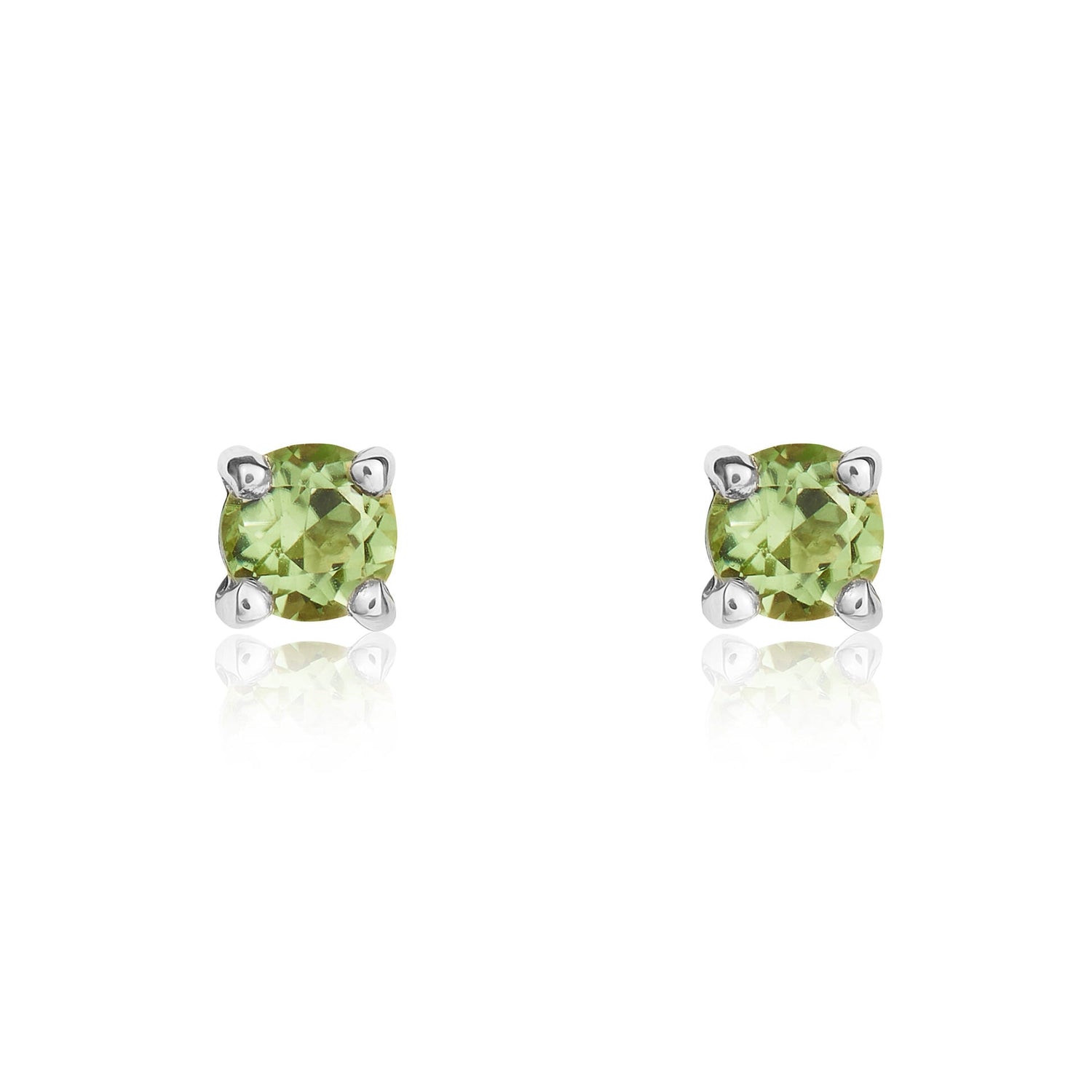 9ct White Gold Round Peridot Claw Set Stud Earrings — 3mm