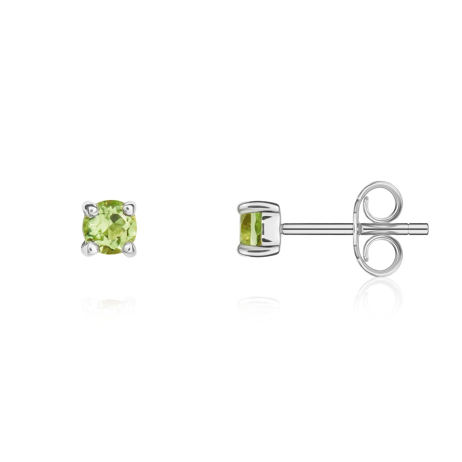 9ct White Gold Round Peridot Claw Set Stud Earrings — 3mm