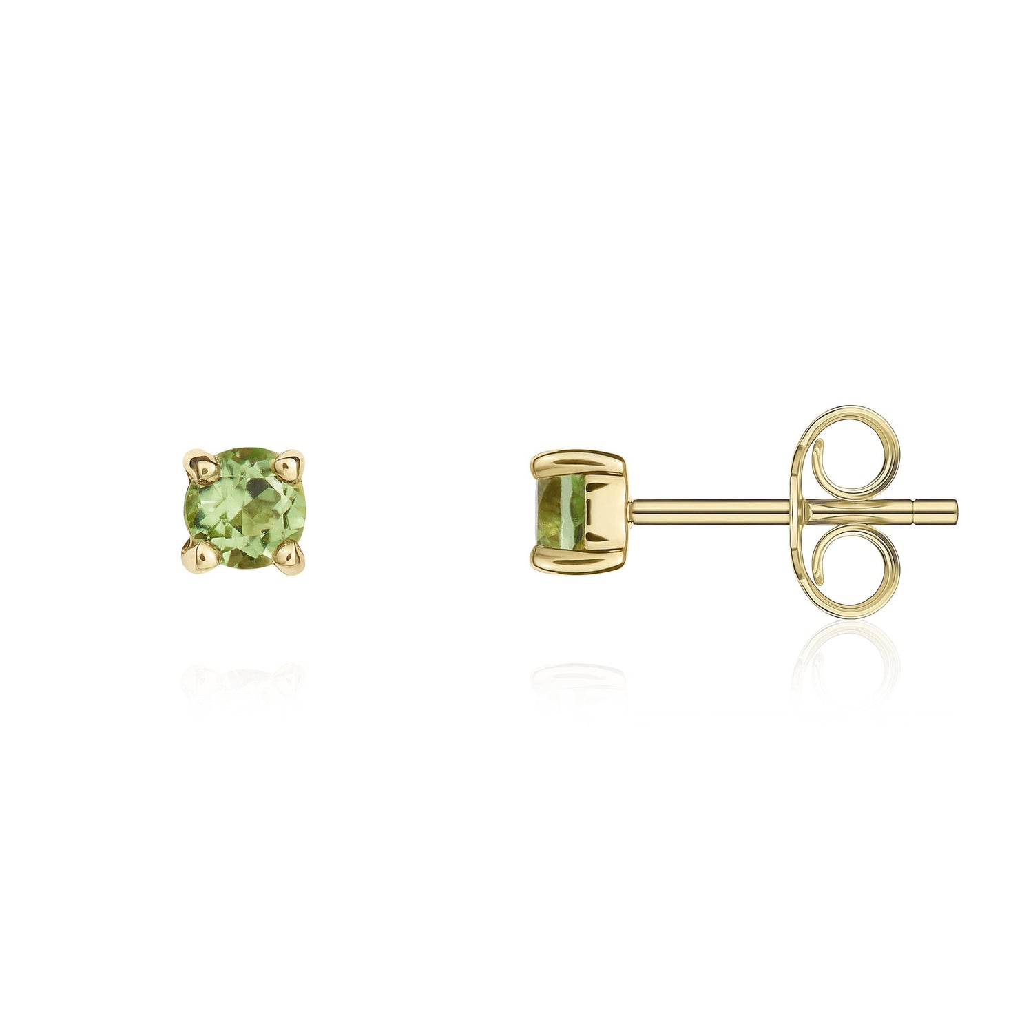 9ct Yellow Gold Round Peridot Claw Set Stud Earrings — 3mm