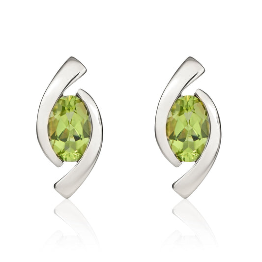 9ct White Gold Oval Natural Peridot 'Eye' Stud Earrings — 6x4mm