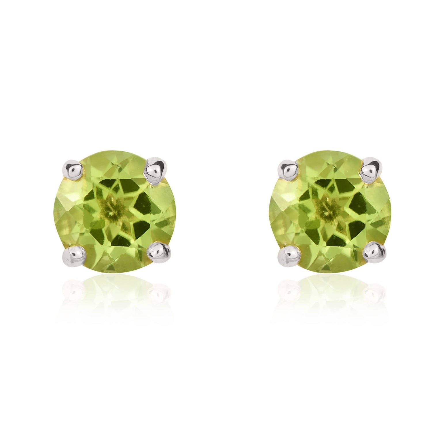 9CT White Gold Round Peridot Claw Stud Earrings 5mm