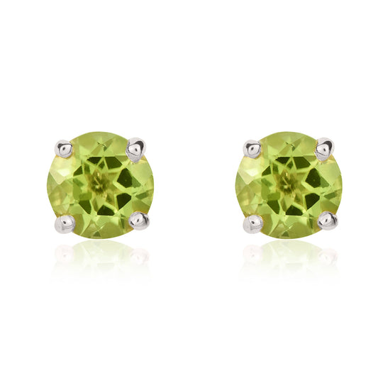 9ct White Gold Round Natural Peridot Claw Stud Earrings — 5mm