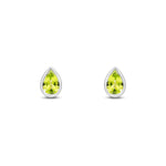9ct White Gold Pear Shaped Natural Peridot Rubover Stud Earrings — 6x4mm