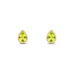9ct Yellow Gold Pear Shaped Natural Peridot Rubover Stud Earrings — 6x4mm