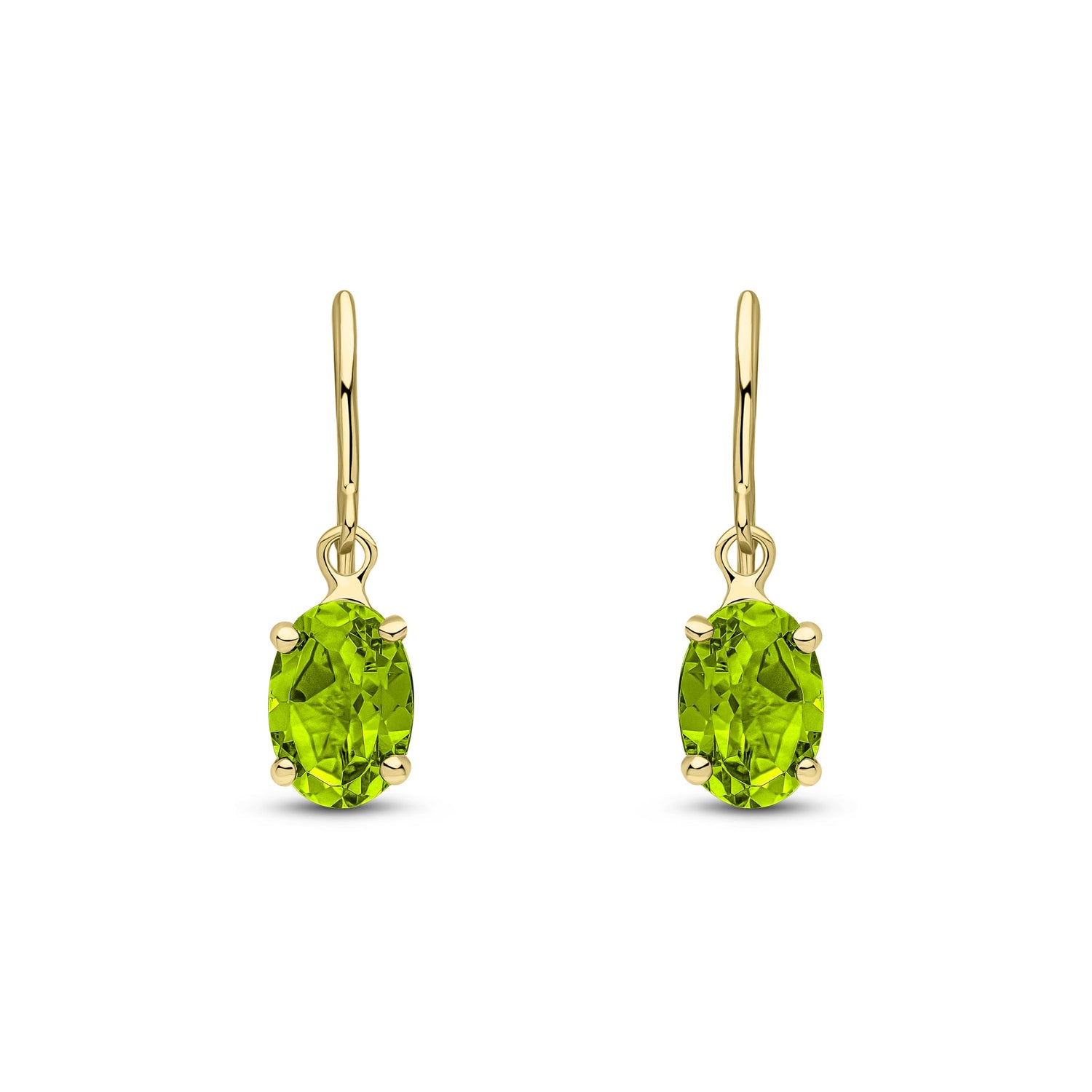9ct Yellow Gold Oval Natural Peridot Hook Drop Earrings — 7x5mm