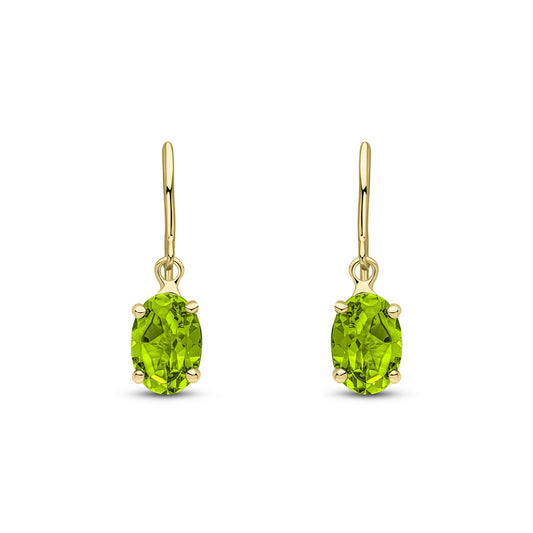 9ct Yellow Gold Oval Peridot Hook Drop Earrings — 7x5mm