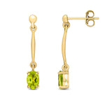 9ct Yellow Gold Oval Natural Peridot Claw Bar Drop Earrings — 6x4mm