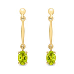 9ct Yellow Gold Oval Natural Peridot Claw Bar Drop Earrings — 6x4mm