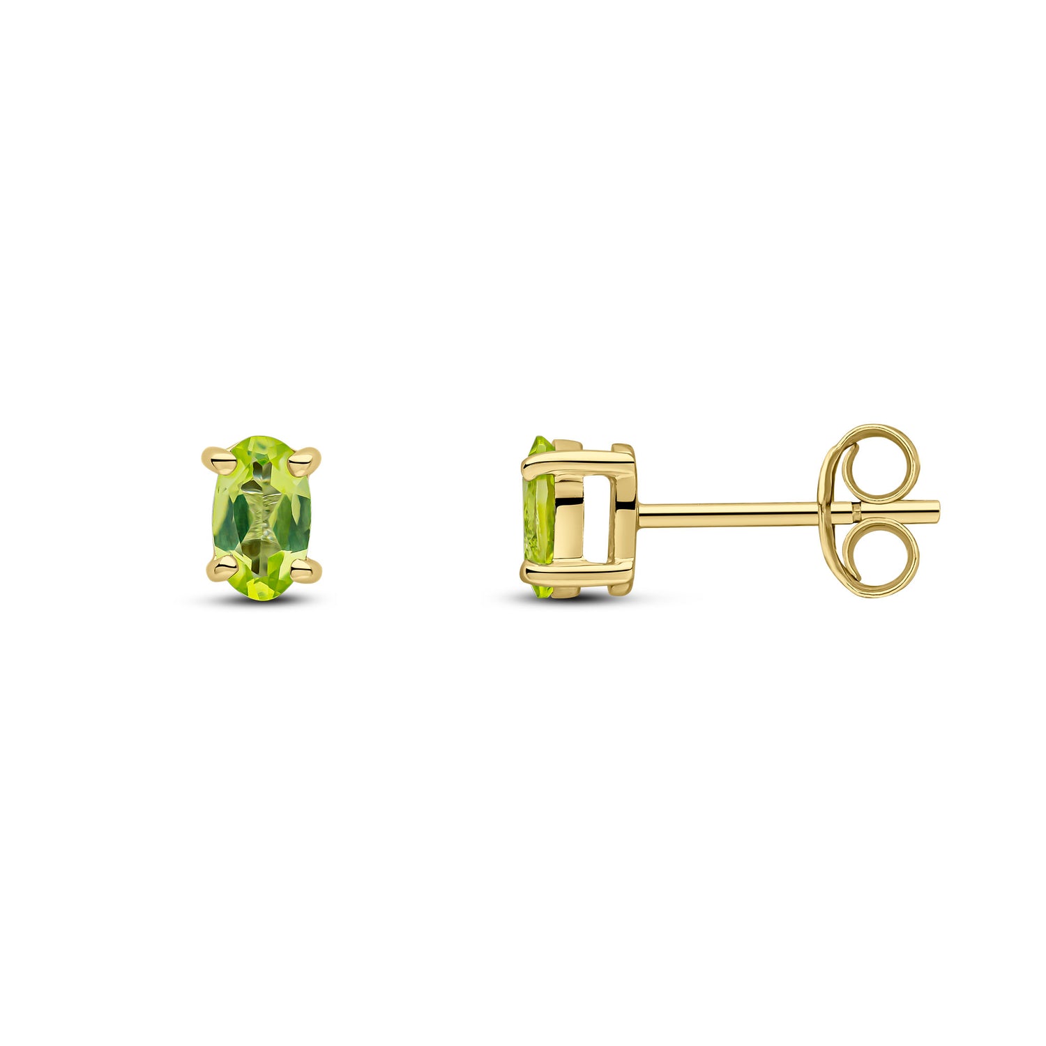 9ct Yellow Gold Oval Natural Peridot Claw Stud Earrings — 5x3mm