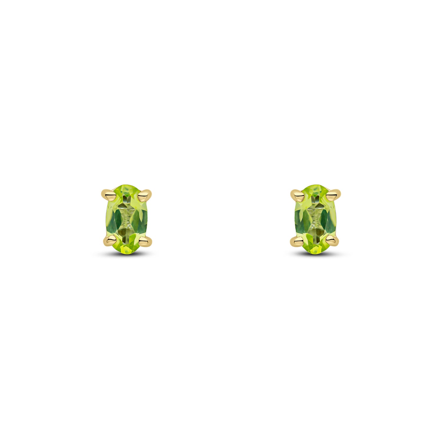 9ct Yellow Gold Oval Natural Peridot Claw Stud Earrings — 5x3mm