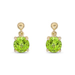 9ct Yellow Gold Round Natural Peridot Claw Drop Earrings with Bead Top — 6mm