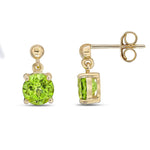 9ct Yellow Gold Round Natural Peridot Claw Drop Earrings with Bead Top — 6mm