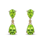 9ct Yellow Gold Pear Shaped Natural Peridot Two Stone Claw Drop Earrings — 9x6mm