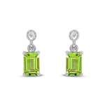 9ct White Gold Octagonal Emerald Cut Natural Peridot Claw Drop Earrings — 6x4mm