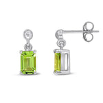 9ct White Gold Octagonal Emerald Cut Natural Peridot Claw Drop Earrings — 6x4mm
