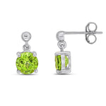 9ct White Gold Round Natural Peridot Claw Drop Earrings with Bead Top — 6mm