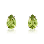 9ct White Gold Pear Shaped Natural Peridot Claw Stud Earrings — 9x6mm