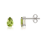 9ct White Gold Pear Shaped Natural Peridot Claw Stud Earrings — 9x6mm