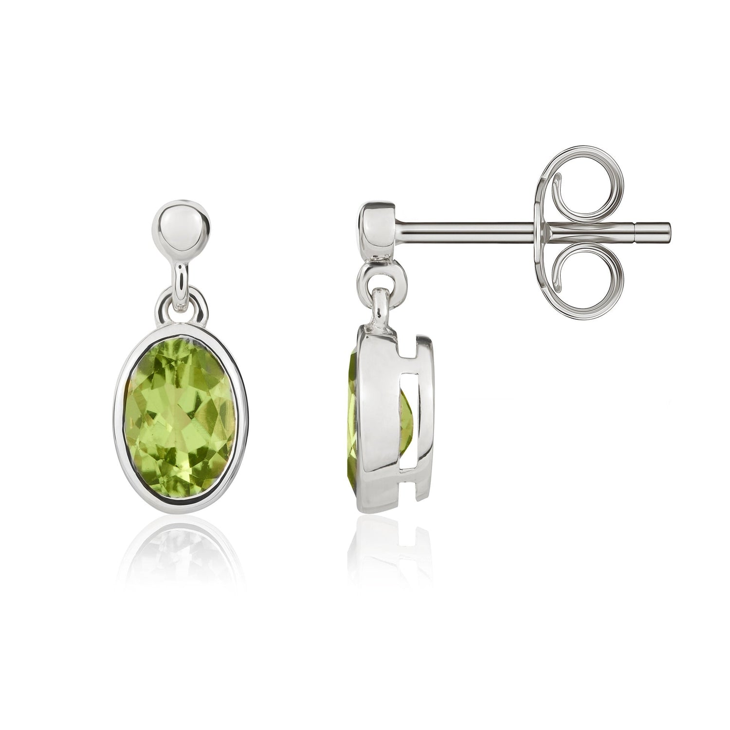 9ct White Gold Oval Natural Peridot Drop Earrings — 6x4mm