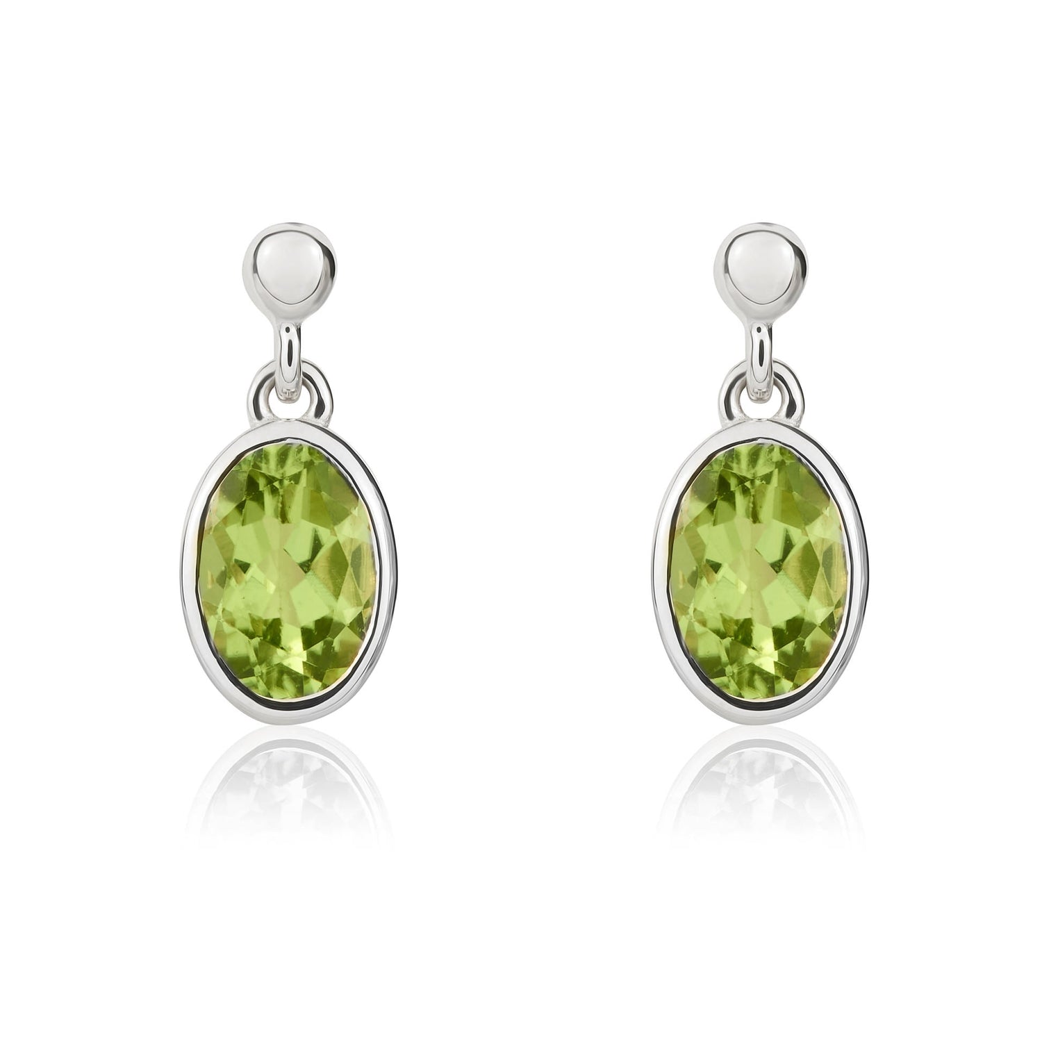 9ct White Gold Oval Natural Peridot Drop Earrings — 6x4mm