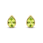 9ct Yellow Gold Pear Shaped Natural Peridot Rubover Stud Earrings — 7x5mm